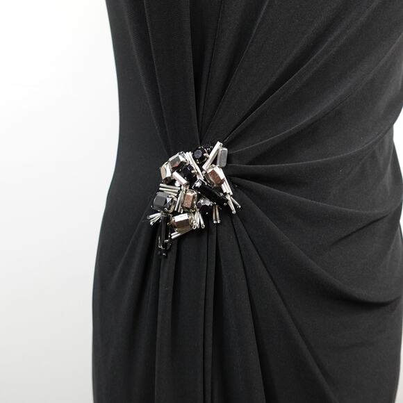 Vintage Cache One Shoulder Black Jersey Grecian Crystal Formal Dress Gown New 6 - Picture 7 of 16